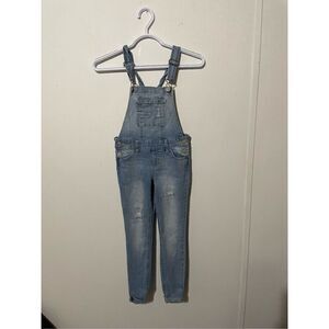 Justice Youth Teen Size 7 Blue Distressed Denim Overalls